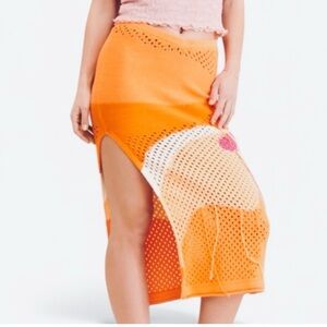 House of Sunny Anthropologie Pompelmo Sunset Crochet Knit Midi Skirt Size 12